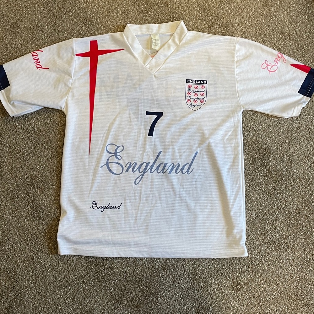 David Beckham England soccer jersey.